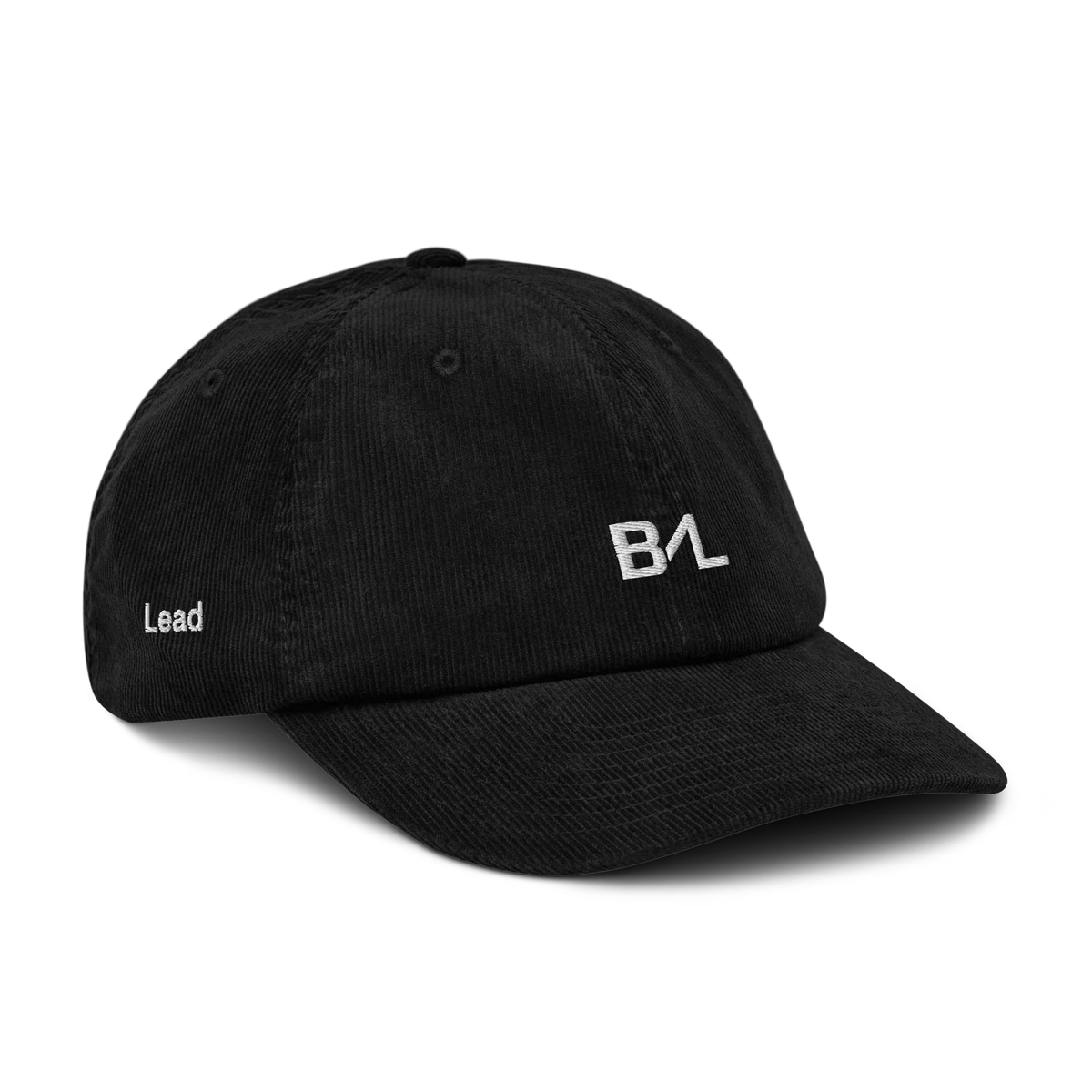 Cord Cap en Negro, vista frontal y lateral